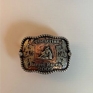 Equestrian Barrel Racer Belt Buckle - Gold and Silver